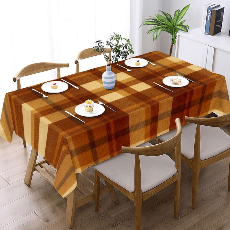 1 piece of brown-orange checkered rectangular tablecloth, machine washable, suitable for the dining tablezyc