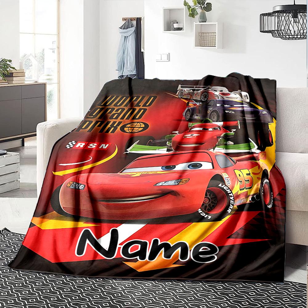 Custom Name Mcqueen Mater Adventure Flannel Blanket for Super Soft Cute Comfort Blanket for Travel Bedding Couch Sofa Blanket