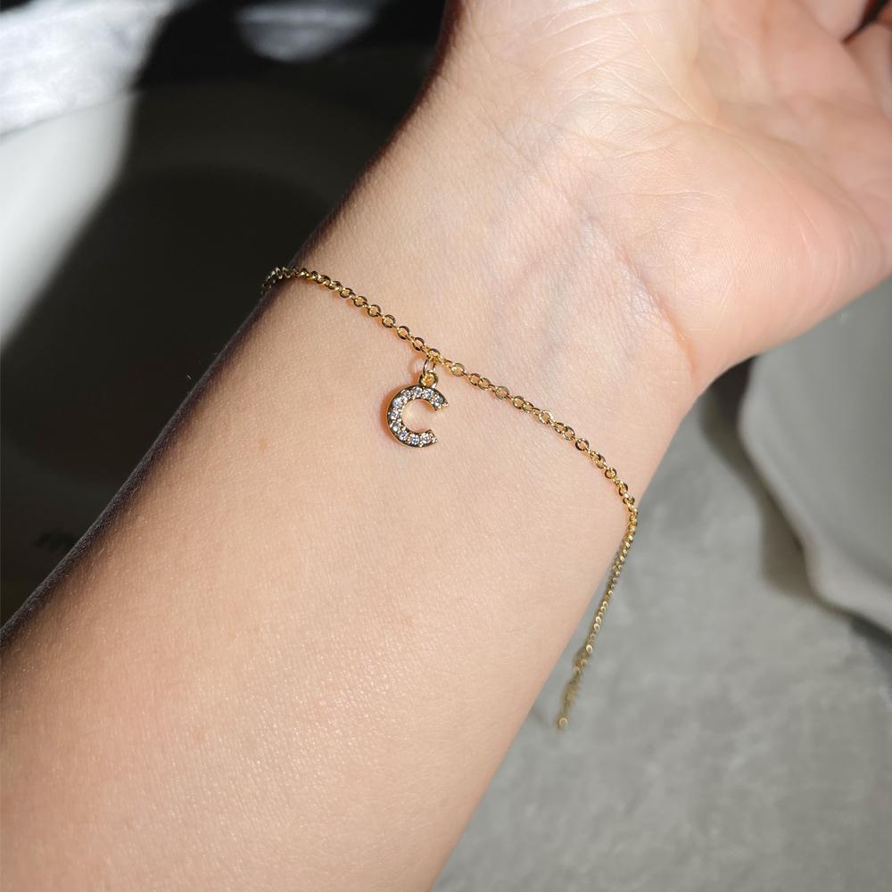 Classic Pave Zirconia A-Z Letter Bracelet Women Fashion 26 Initials Stainless Steel Chain Charm Bracelet For Women Jewelry Gift