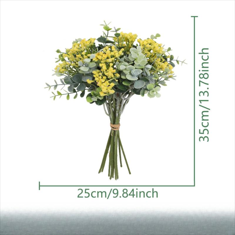 4pcs Plastic Fake Flower Artificial Eucalyptus Gypsophila Bouquet Restaurant Decoration Green Eucalyptus Leaf Simulation Flowers