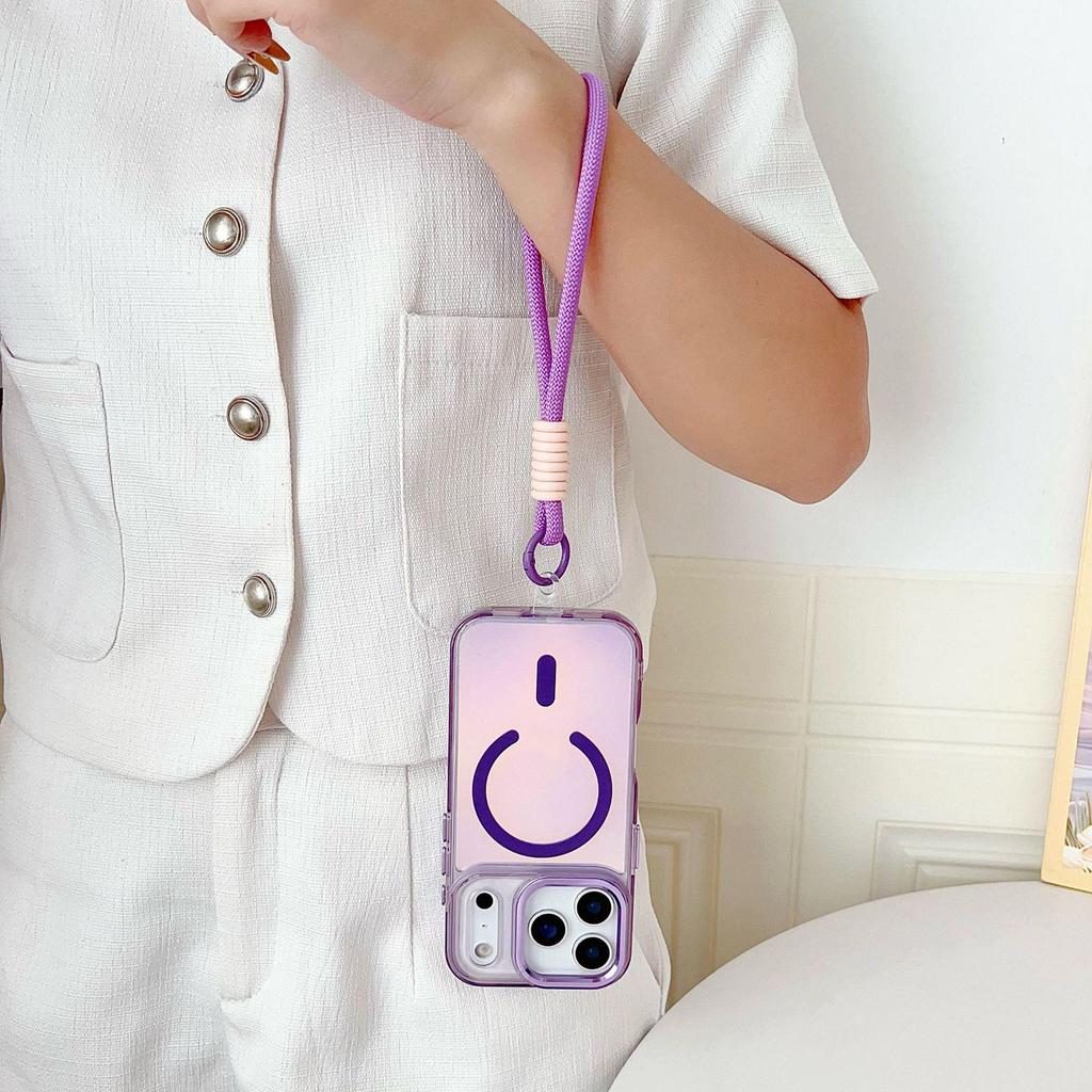 Magnetický chameleonový kryt na telefon Bright Shadow pro iPhone 17 Pro Max se šňůrkou, Kompatibilní hardwarová tlačítka pro 11/12/15/16