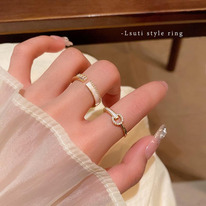 

Two-piece set of fashionable zircon design sense stacked ring women s exquisite niche open ring popular jewelry adjustable opening