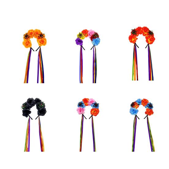 Women Headband Satin Colorful Flower Decor Hair Hoop Bright Color