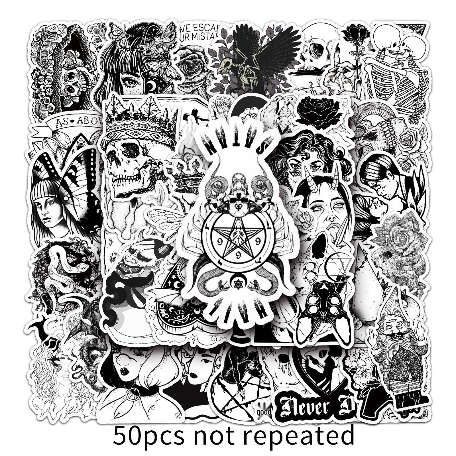 

Трендові готичні чорно-білі наліпки: 50 Водонепроникних Наліпок для DIY Декорування та Персоналізації