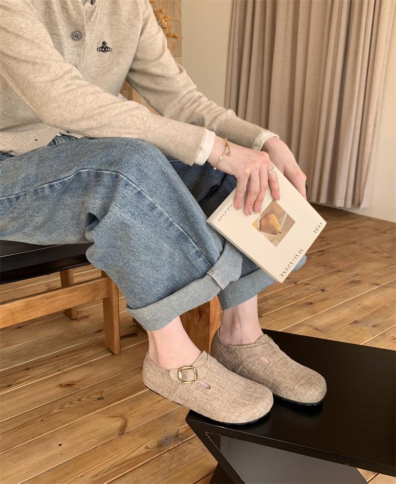 

Gray fluffy shoes for women to wear outside in winter, new thermal cotton shoes, Doudou shoes, inner height-increasing woolen single shoes, Birken 39 хакі