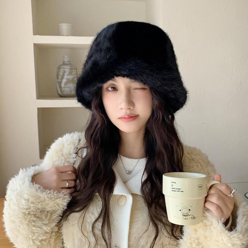 Winter Hat Women's Plush Bucket Hat Cute Sweet Ear Protector Basin Hat