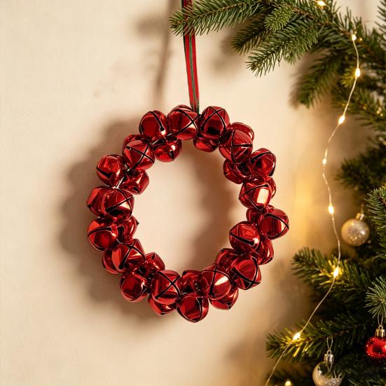 Festive Door And Window Ornament Christmas Tree Bell Pendant with Lanyard, Ring Hanging Decoration for Holiday Home Decor, Metal Multicolored