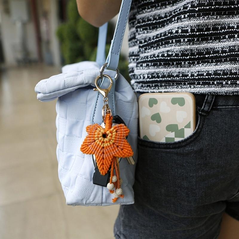 Woven Maple Leaf Sweater Chain Handmade Long Rope Necklace Tassels Keychain Bag Charm Pendant Thanksgiving Necklace