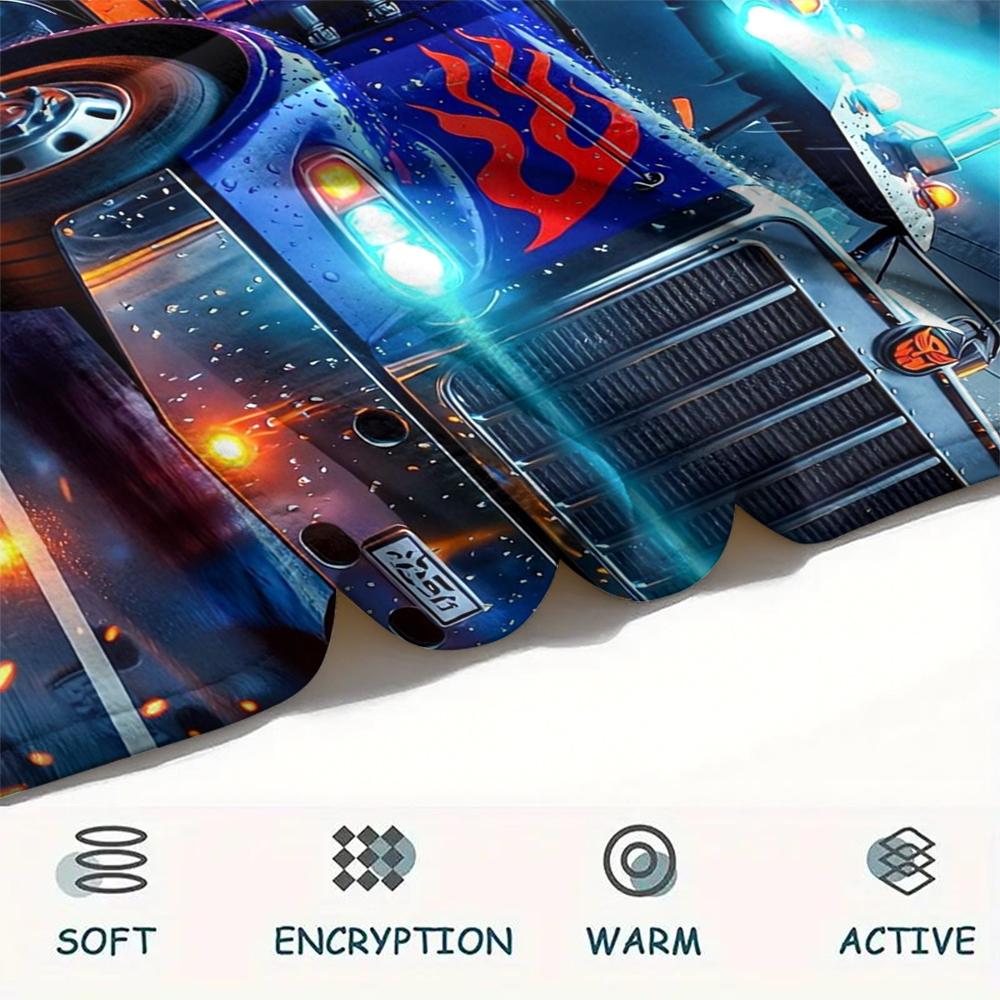 1Pc Truck Print Flannel Blanket, High quality Comfortable for All Seasons, Home Decor, Warmth and Comfort, Perfect for Christmas Gifts