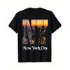 Heren T-shirt met de skyline van New York City en iconische bezienswaardigheden zoals het Vrijheidsbeeld en One World Trade Center