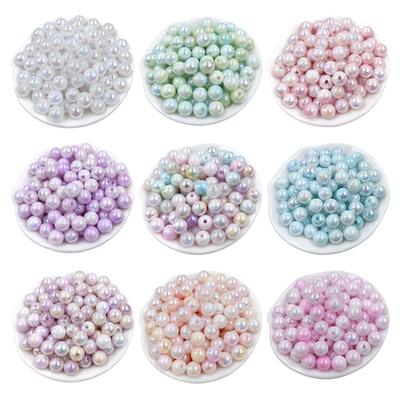Home Party Supplies Halskette Schmuck Perlenmaterial DIY Ohrringe Armband 50 Stück runde Perlen zweifarbig Mode handgefertigte Accessoires 8/10 mm AB Farbe