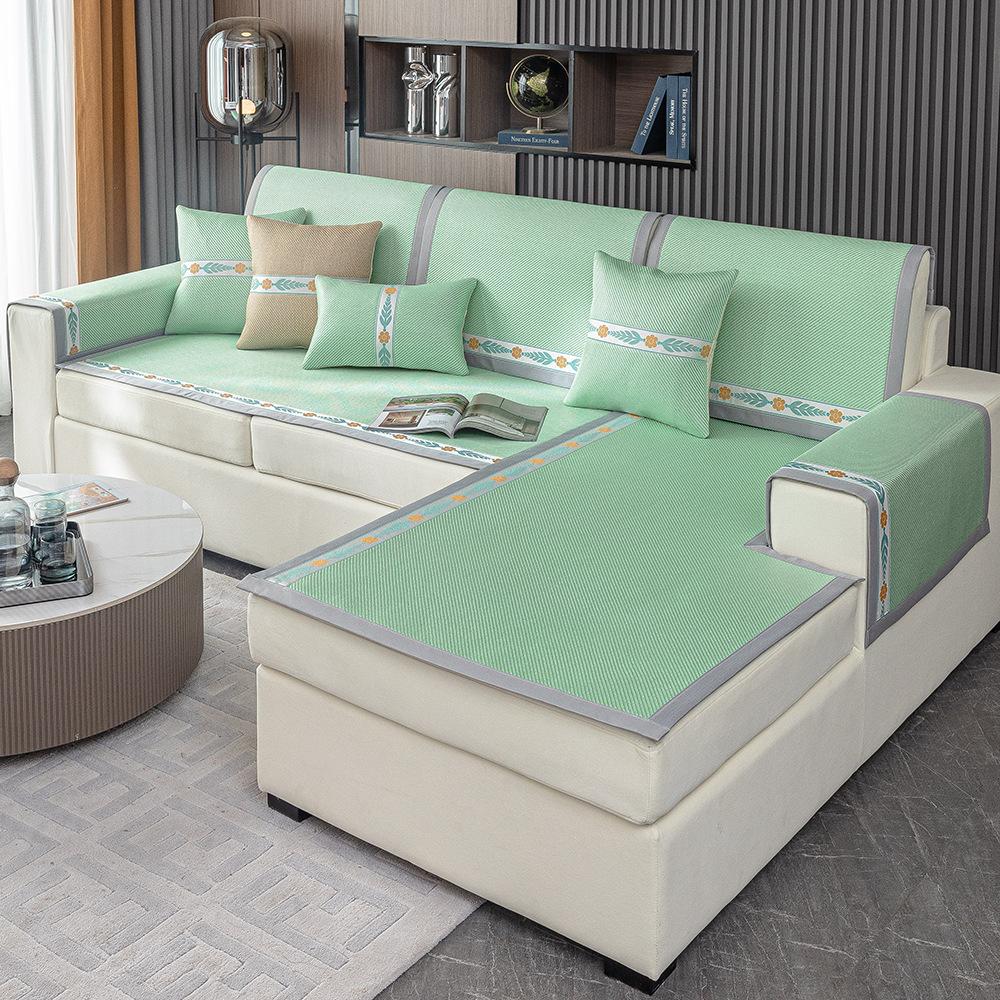 Ice Silk Living Room Sofa Cushion Summer Rattan Cover Towel Modern Washable Non-slip Mat