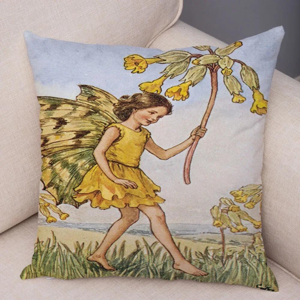 Fairy Tale World Elf Sofa Colorful Cute Cartoon Flower Girl Pillowcase Decorative Home Pillowcase
