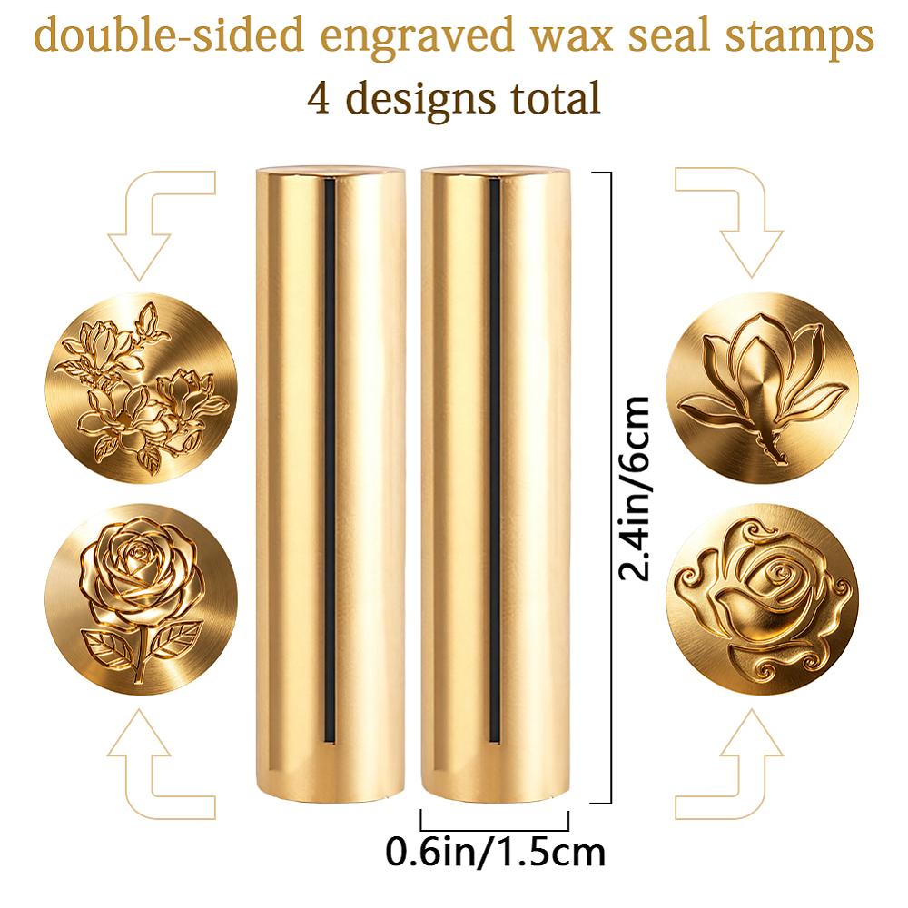 Double Sided Wax Seal Brass Stamps Golden Flower 60x15mm 2pcs/set