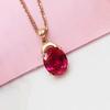 Exquisite Russian 585 Purple Gold Classic Red Stone Collarbone Chain Fashionable Rose Gold Plated Oval Women'S Pendant