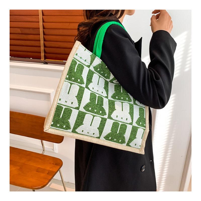 Women's Bag Simple Pure Linen Fashion Portable Magnetic Buckle Single Shoulder Bag Rabbit Bag