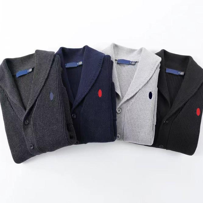 Men's Casual Knit Cardigan with Horse Design - Long Sleeve, Lapel, and Pocket.