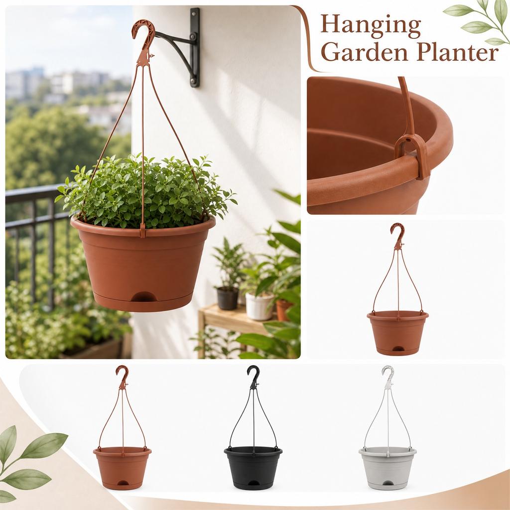 Pot de planteur suspendu en plastique avec crochet pour balcon et jardinage à la maison Pot à fleurs durable et léger adapté à une utilisation intérieure et extérieure