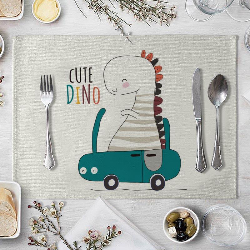 Cotton Linen Fabric Table Mats Children's Cute Animal Style Pattern 01 Placemat Family Dinner Tableware Kitchen Table Mat