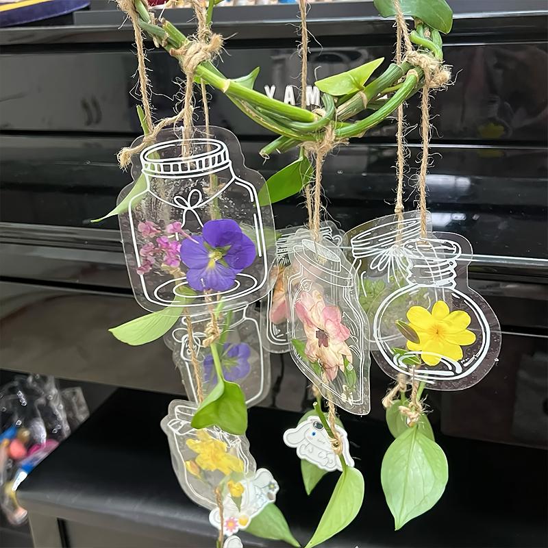 20PCS Specimens Handmade Plastic Wrap Sticker Transparent Artistic Frame Type Handmade DIY Bookmarks Leaves Dried Flowers Plants