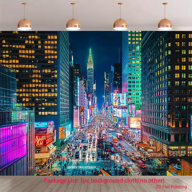 2D Times Square Neon Backdrop, City Night View Photography & Live Stream Banner 47.2x31.5inch/120*80cm