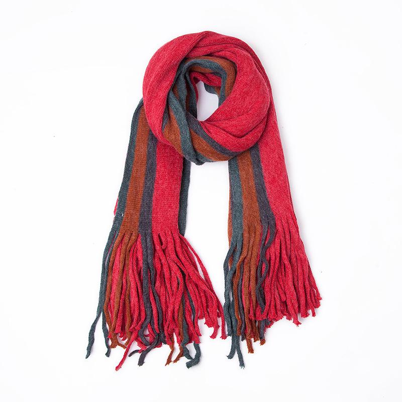Autumn Winter Warm Shawl Female Block Color Long Tassel Scarf