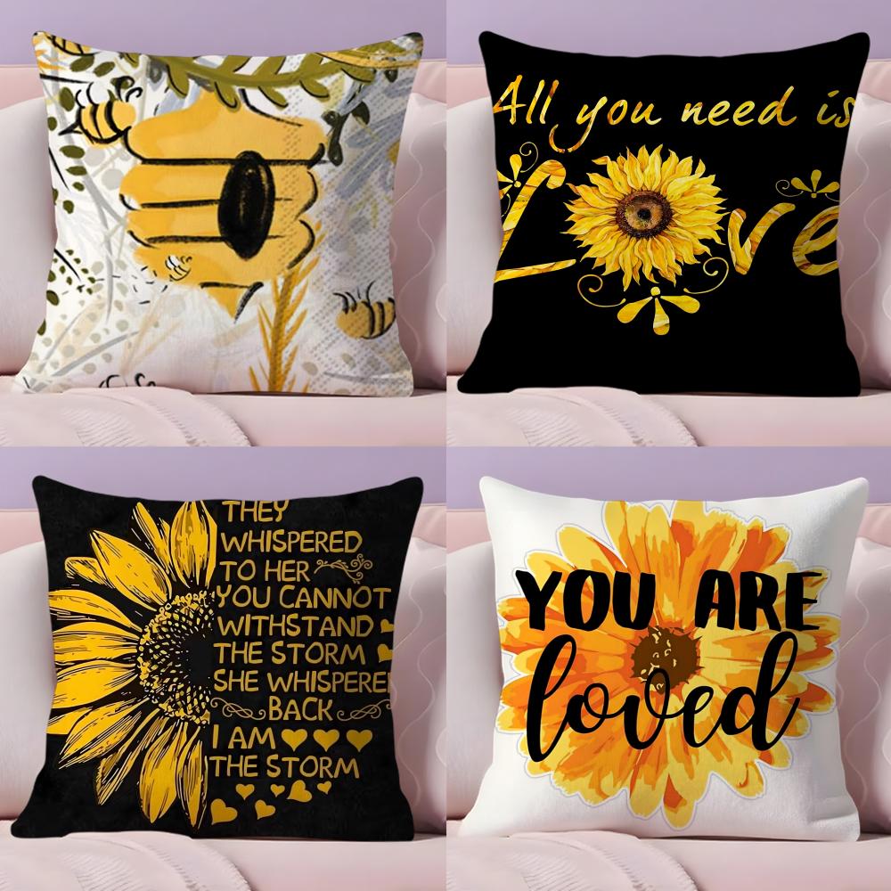 Sunflower Patterns Series Pillow Case Silky elegant Comfort Sofa Bed Invisible zipper