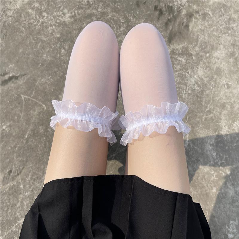 

Lolita Girls Gothic Punk Transparent Over Knee Red Wide Edge Long Socks JK Costumes Women Sexy Thigh High Fishnet Stockings One Size білий