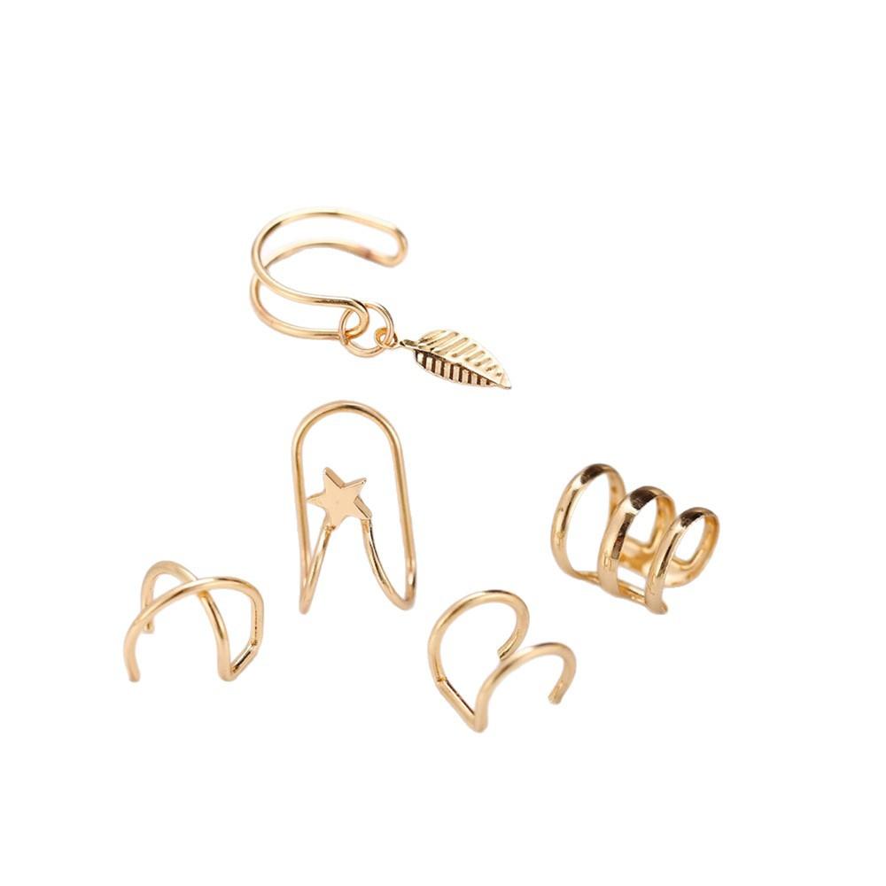Hot Sale Ear Bone Clip Set 1-piece Creative Leaf Star Double C Cartilage Geometric Ear-free Stud Earrings