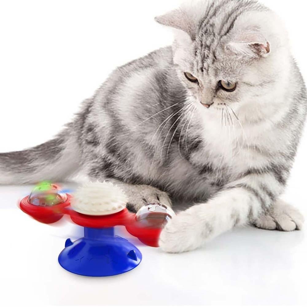Interactive Windmill Cat Toy Kitten Puppy TPR Pet Training Toy Glowing Rotating PC Rotatable Plaything for Cat Brush Teeth