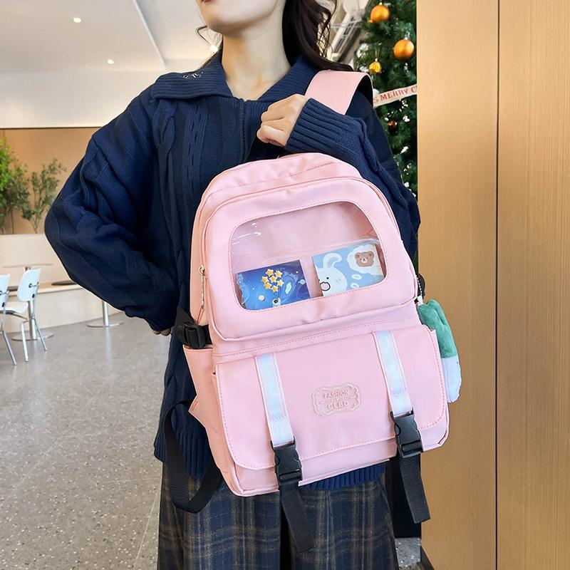 Three-Piece Backpack Set Student Schoolbag Women Solid Color Large Capacity Backpack with Lunch Bag Pen Bag