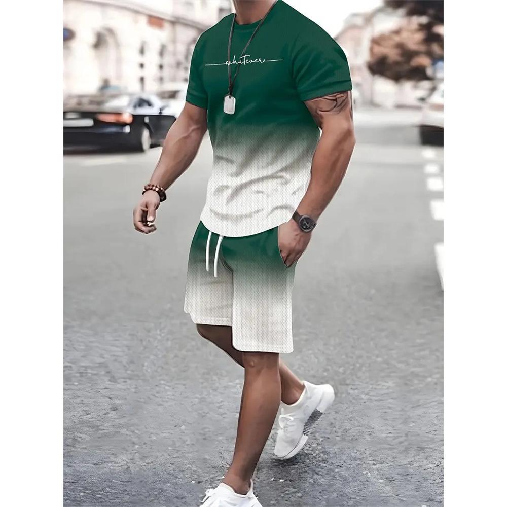 

Men s Outfit Summer Short Sleeve T Shirt Set Fashion Piece Sportwear 3D Printed Casual shorts Sweatshirt Men s Tracksuit S