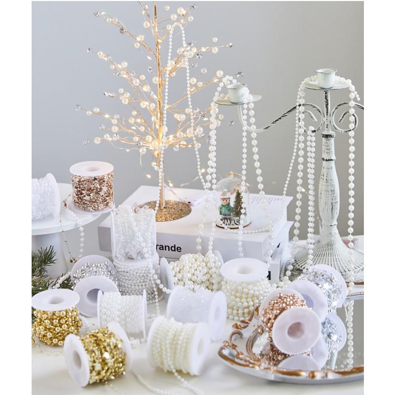 Christmas Decoration Fishing Line Artificial Pearls Beads Chain Garland Wedding Party Decoration DIY Christmas Tree Decoration