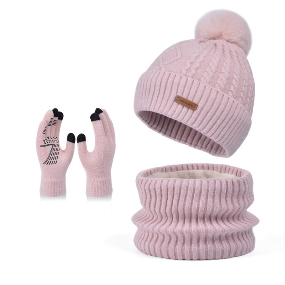 3pcs Solid Color Hat Scarf Gloves Set Warm Winter Beanie Hat Simple Thermal Knit Cap  Outdoor