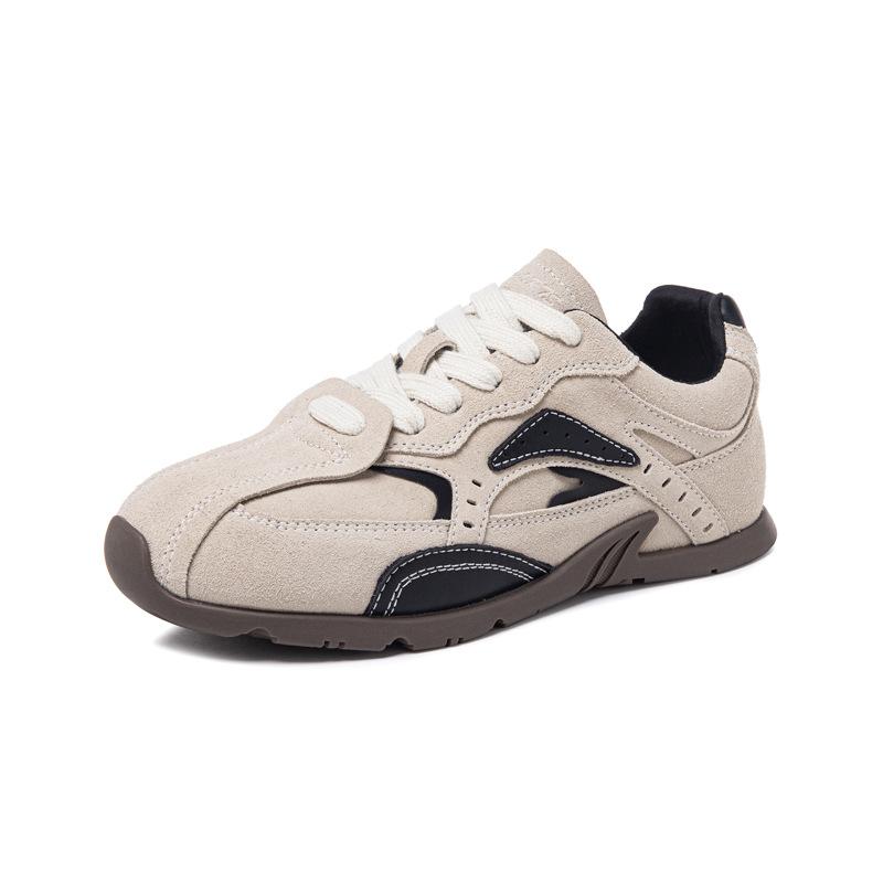 

Retro color matching women s tide spring and autumn new niche deconstruction soft-soled leather casual shoes 35 бежевый