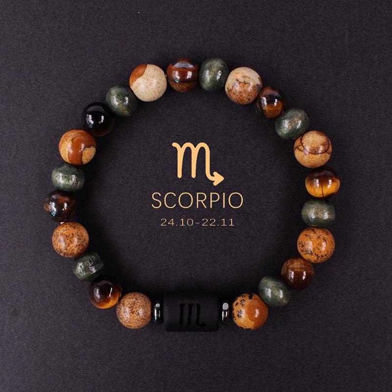 1PC 12 Zodiac Signs for Friends Lovers Stone Beaded Bracelet with Polished Natural Stone Adjustable Couples Friendship Minimalist