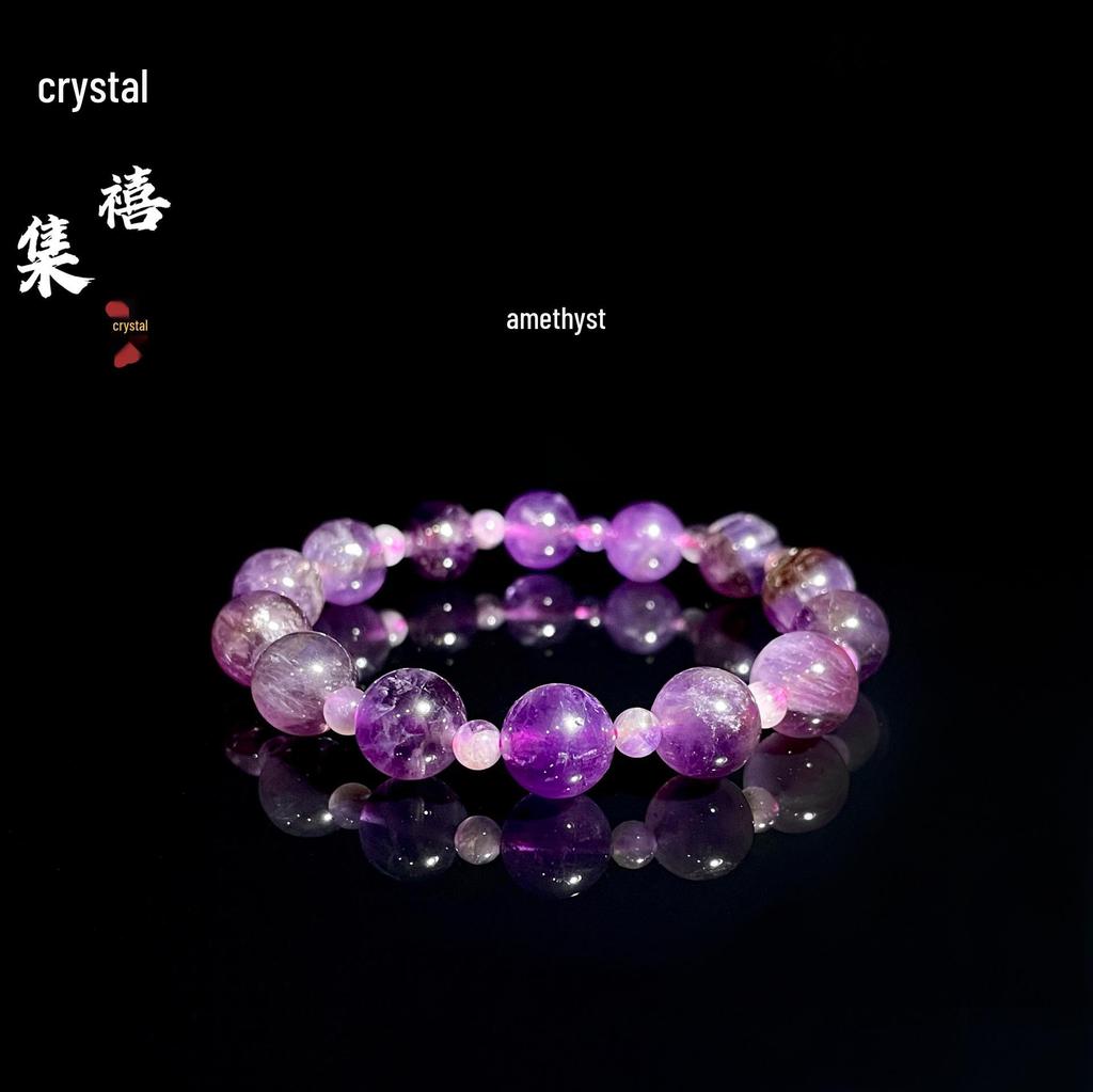 Jingxi Collection: Natural Dream Amethyst Crystal Bead Bracelet, 10mm+4mm, Fashionable & High-End.