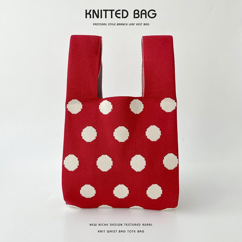 New Cross-Color Polka Dot Knit Shoulder Tote - Large Capacity Women's Handbag