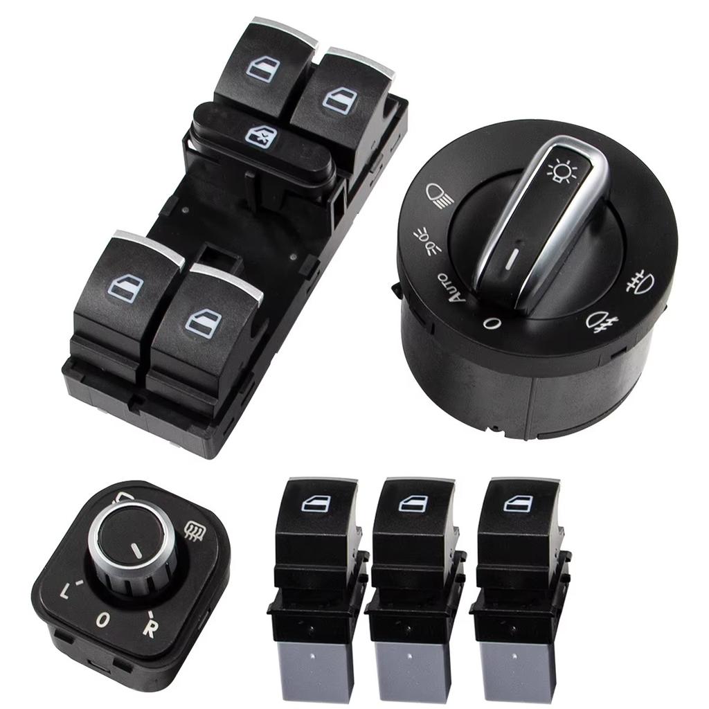 5ND959857 6 Pz/Kit Cromato Interruttori Finestrino Auto Interruttori Fari Controllo Finestrino Interruttore Alzacristalli Elettrico Per VW Golf GTI 5 6 Jetta 6