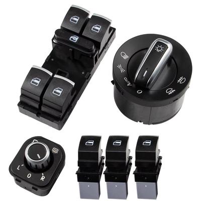 5ND959857 6 Pz/Kit Cromato Interruttori Finestrino Auto Interruttori Fari Controllo Finestrino Interruttore Alzacristalli Elettrico Per VW Golf GTI 5 6 Jetta 6