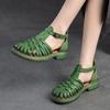 Johnature Ausgehöhlte, atmungsaktive Websandalen im Retro-römischen Stil aus echtem Leder für Damen