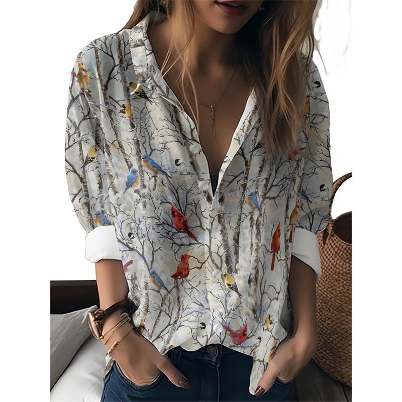 Large Size Lapel Women's Shirts Butterfly Pattern Women's Button Down Shirts Fashionable Women's Temperament Women's Shirts