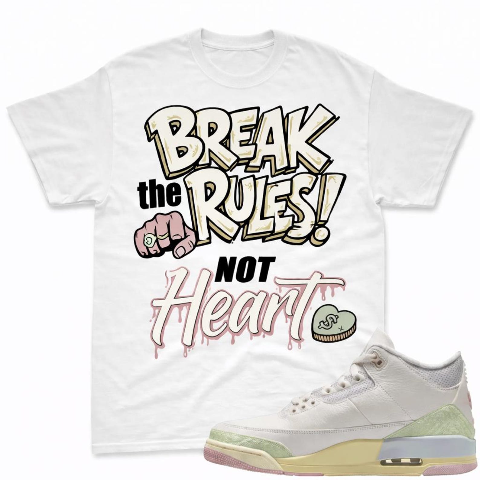 Graphic T-Shirt: Break the Rules, Street Art Typography, Pastel Accents 4XL
