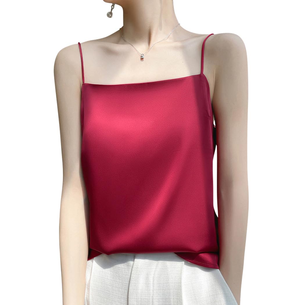 

DAYCLOSET Satin tops2132 Wine Women s Camisole, Sheer, Cupless, Thin, (JP, Alphabet, M, Standard, Red)