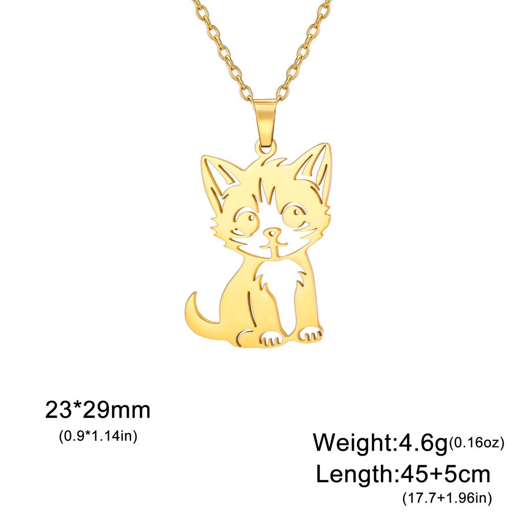 Cazador Cute Little Wild Cat Kitten Pendant Necklace for Women Stainless Steel Jewelry Necklaces Birthday Valentine Gift