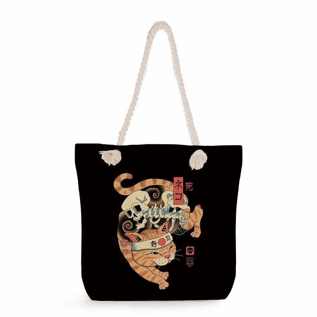 Samurai Cat Print Thick Rope Single-shoulder Beach Bag 7235
