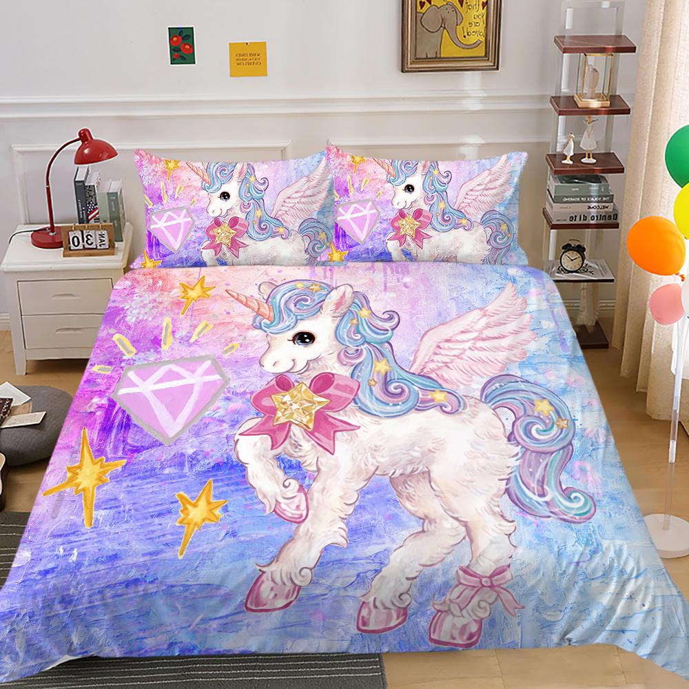 2023 Nový styl Unicorn Printing 3D ložní oblek 100% polyester Ložnice Dekor z mikrovlákna Pohodlný luxusní povlak na přikrývku