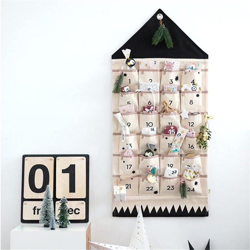 Wall Hanging Decor Xmas 2025 Christmas Advent Calendar With 24 Pockets Reusable Countdown Calendar Home Christmas DIY Decoration