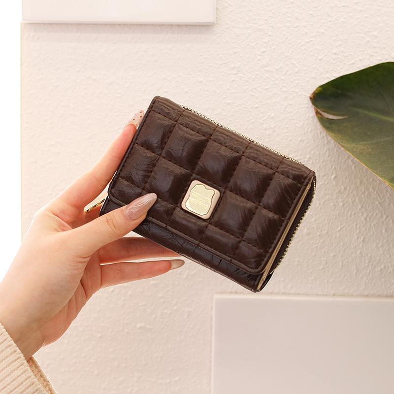 

Женский короткий кошелек, однотонный, простой, органный, сумка для карт, многофункциональный, на молнии, зажим для билетов кофейный