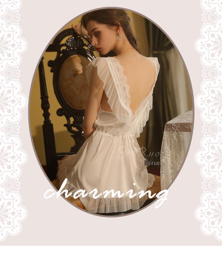 Guiruo Sexy Deep V Nightgown & Backless Camisole Set 